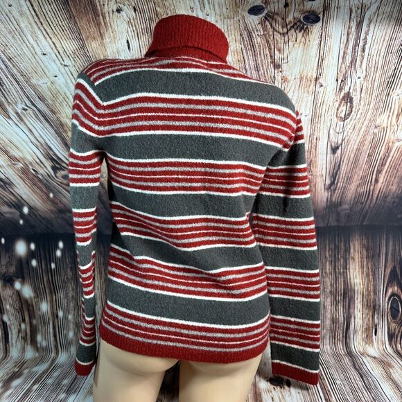 Charter Club Womens Size Small Red Gray Stripe Wool Blend Turtleneck Sweater Top - Picture 3 of 8